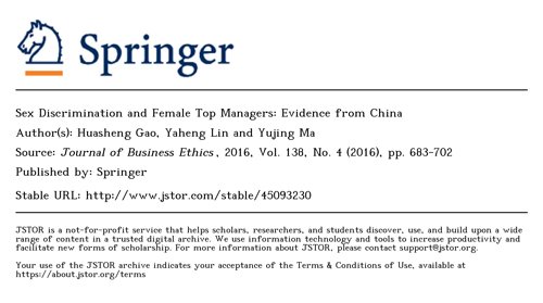 Sex Discrimination and Female Top Managers-Evidence From China